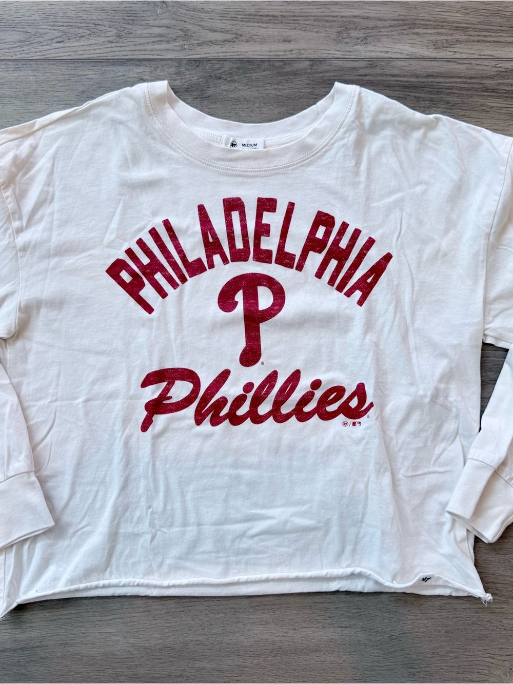 47 Brand White Crewneck Tee with Black Logo Tag